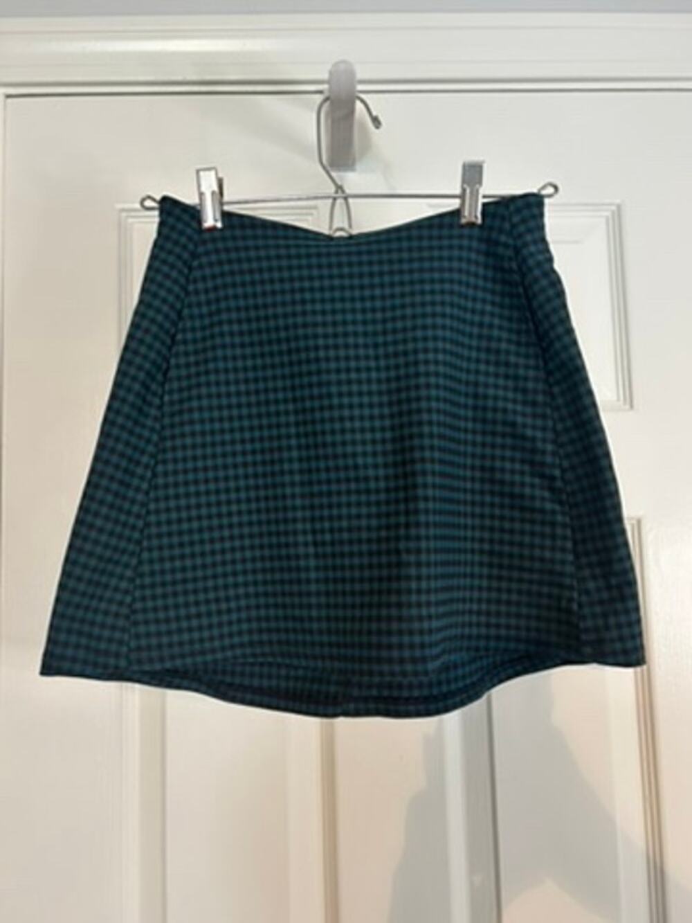 Altar’d State Gingham A-Line Mini Skirt Teal Black Plaid Women’s Size Small